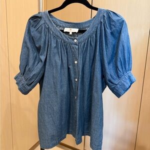 THE GREAT. Blue Denim Blouse